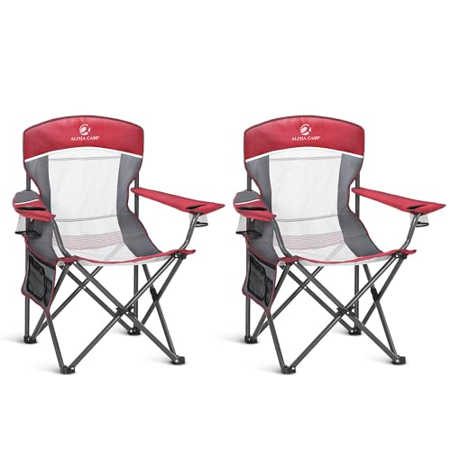 Heavy Duty 400lbs Mesh Back Camping Chairs with Lumbar Support (Red / 2PC)