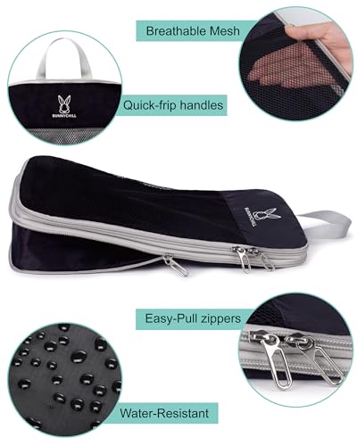 6 Set Space Saving Compression Packing Cubes Lightweight Packing Cube Black (Black / 6 Pcs(XL,L,M*2,S,laundry bag))