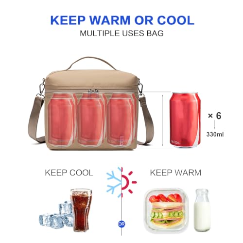 NOL Insulated Lunch Bags for Women Cooler Bag Lightweight Nylon Waterproof Lunch Box for Work Brown Small 4L (Brown / Small (4 Liters))