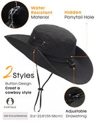 Sun Hats for Women Ponytail Wide Brim Summer Packable Cowboy Hat (One Size / Pure Black)