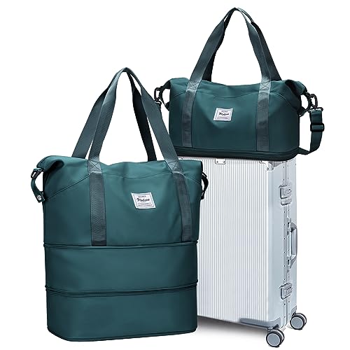Large Travel Duffle Bag Carry On Weekender Bags for Women Men 18x14x8 Gym (A28-PeacockBlue-2-layer Expansion / X-plus)