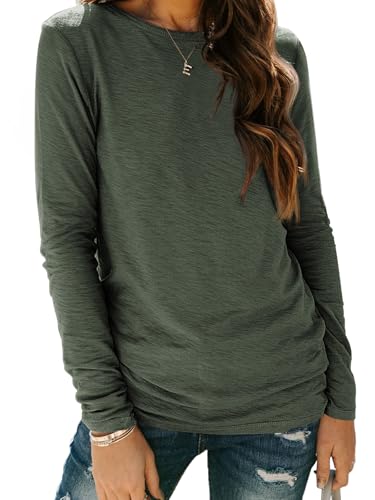 Long Sleeve Shirts for Women Casual Crewneck Tops Basic Tees (X-Large / 01armygreen)