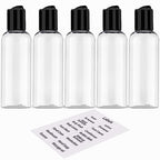 5 Pack 3.4 oz Travel Bottles for Toiletries TSA Approved Leakproof Plastic Empty Travel Size Bottles Containers with Labels (1.5 inches x 4.7 inches)