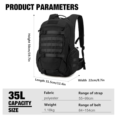 35L Tactical Backpack for Men (Black)