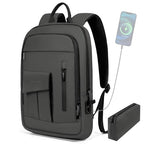 Business Backpack for Men Slim Lightweight Laptop Backpack Water Resistant Small Office Backpack for Commute Travel Daily Office Work with Small Bag (15.6" / With Pocket / Grey)
