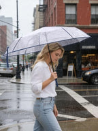 Windproof Travel Umbrellas for Rain and Sun (Clear-Navy Blue / 1 PK)