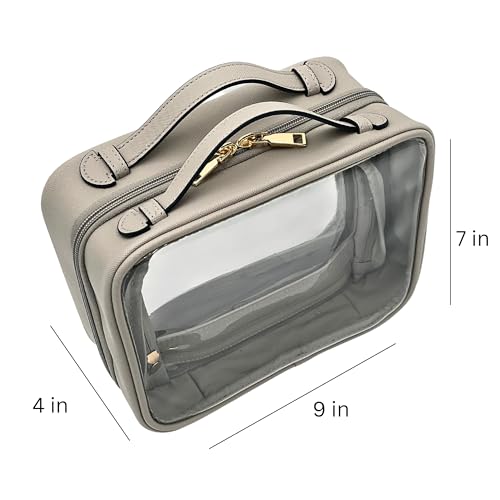 Clear Makeup Bag Toiletry Bag for Women Cosmetic Case Large Capacity Travel Make Up Bag Organizer Transparent Storage Compartment TSA Approved (GRAY)