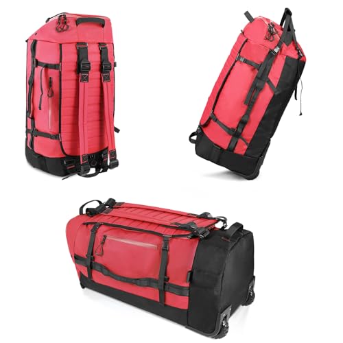 86L Collapsible Wheeled Duffle Bag Waterproof (Red)