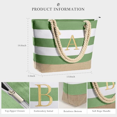 Initial Beach Bag Travel Tote (A / Green)