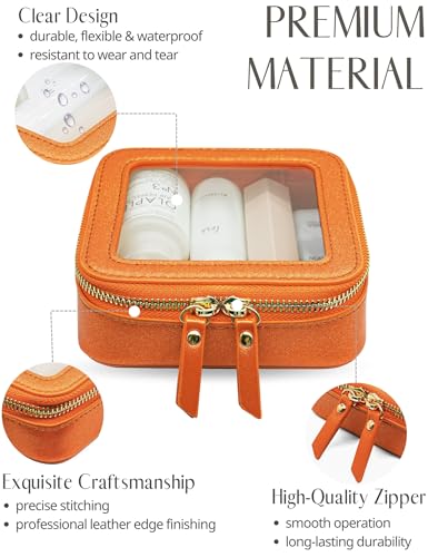Clear Makeup Bag with Zipper Small Travel Cosmetic Case Orange Mini Pouch for Purse Accessories Car Storgae Essentials Bag Purse Pouch Organizer Compact Small Clear Toiletry Bag for Traveling (Orange / Mini Chic)
