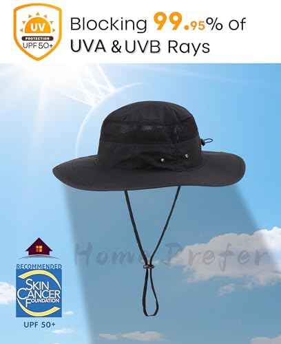 Men's Sun Hat UPF 50+ Wide Brim UV Protective Safari Outback Bucket Hat Fishing Hat Black (One Size / Black)