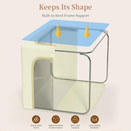Clothes Storage Bins with Metal Frame for Closet (Beige / 40L)
