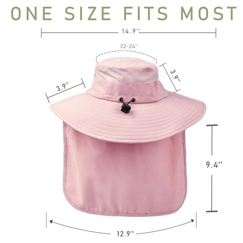 Fishing Hat Breathable Wide Brim Sun Hats with Neck Flap Bucket Hat Outdoor Safari Hat for Men Women UPF 50+ Sun Protection Pink (Pink)