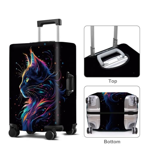 Neon Cat Luggage Cover Washable Suitcase Protector Anti (Neon Cat / M(24-26inch suitcase))