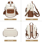PU Leather Small Backpack Purse for Women Ladies White Brown (White Brown)