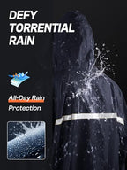 Mens Long Hooded Safety Rain Jacket Waterproof Emergency Raincoat Poncho (X-Large / Navy)