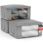Blanket Storage Bags with Clear Window (3 Pack Large / Gray)