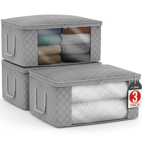Blanket Storage Bags with Clear Window (3 Pack Large / Gray)