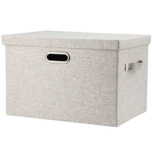 Large 17 36 Quart Collapsible Stackable Storage Bins with Lids (Beige / Large -1 Pack)