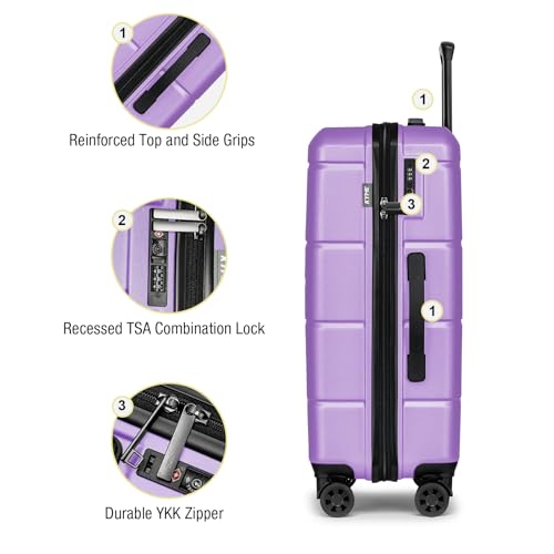 24 Inch Luggage TSA Approved Hardshell Suitcases with Spinner Wheels Durable PC+ABS Medium Checked Travel Luggage for Women Men Lt Purple (Lt Purple / Checked-Medium 24-Inch)