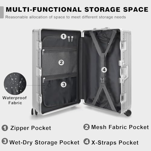 Luggage Sets 2 Piece Aluminum Frame Carry On and Checked Suitcase PC ABS Hard Shell TSA Lock No Zipper (Silver / 2 Set(upgraded Tsa Lock))
