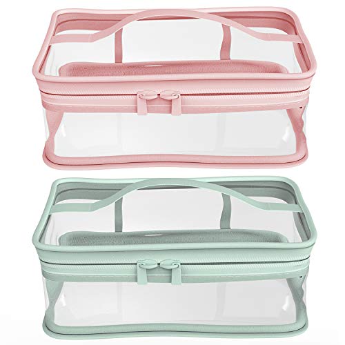 Makeup Bag Zipper Waterproof Portable Travel Storage Pouch 2 Pcs (Pink and Green / Pvc)