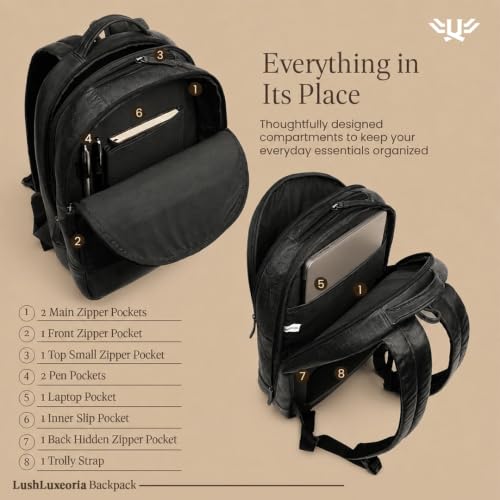 Genuine Leather Backpack for Men and Women (Black)