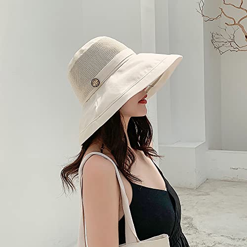 Women Summer Wide Brim Sun Hat Bucket Fishing Hats UV Protection (One Size / B1-fyu001-beige)
