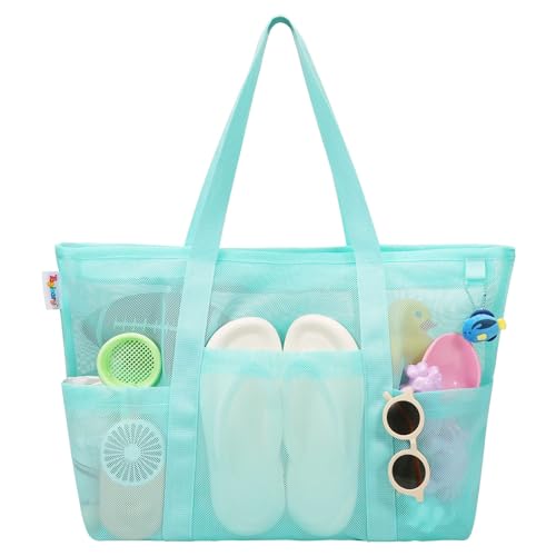 Mesh Beach Bag with Zipper (Blue)