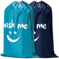 2 Pack XL Laundry Bag 28" x 40" ((Ⅰ-Wash me) Blue & Sky Blue)