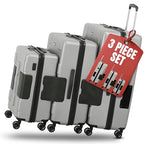 Patented Connecting Hard Shell 3 Piece Luggage Set (Silver / 3-Piece Set)