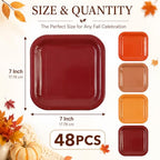 48PCS Fall Disposable Paper Plates 7 inch Square Party Decor (Multicolor)