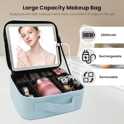 Makeup Bag with Mirror (Baby Blue / Makeup bag with LED lights)