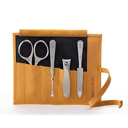 4pc Manicure Grooming Set (4-Pc: Clipper, Combo Scissor, Sapphire File / Yellow Leather Roll)