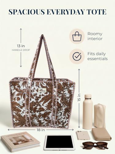 100% Cotton Quilted Tote Bag For Women (Desert Leaves)
