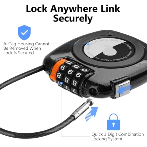 Compatible with Apple AirTag Secure Lock with Wire Cable (BLACK/GREEN)