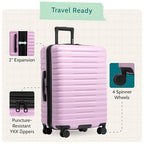 Boren Expandable Hardside Rugged Travel Luggage with 8 Spinner Wheels (Checked-Large 30-Inch, No USB Port / Lavender)