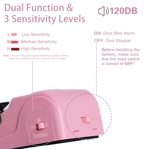 Portable Door Lock & Door Stop Alarm Set (Pink)