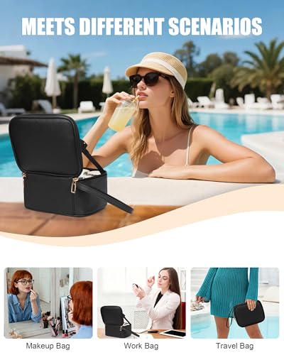 Travel Makeup Bag with Led Mirror (01-Black / Small)