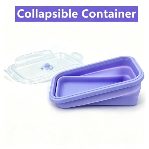 Purple Collapsible Meal Prep Containers Camping Bowls Silicone Bento Box with Airtight Plastic Lid (Purple / 350ml, 500ml, 800ml set)