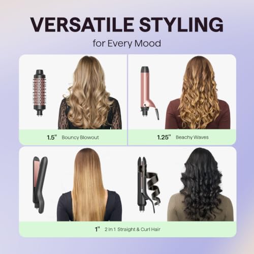 3 in 1 Curling Wand Set with Heated Round Brush (Classic Rose Gold)
