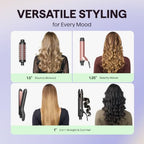 3 in 1 Curling Wand Set with Heated Round Brush (Classic Rose Gold)