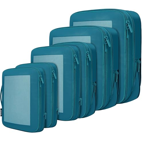 4 Set/6 Set/8 Set Compression Packing Cubes Travel Accessories Expandable Packing Organizers (Square Mesh, 06-Teal) (06-Teal / Square Mesh)