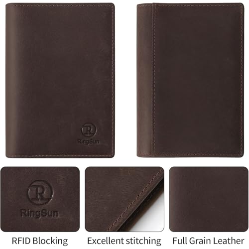 Leather Passport Cover for Men Women (Red Brown)