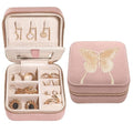 Travel Jewelry Organizer Boxes for Women Small Portable Necklace Earrings Bracelet Rings Travel Case Best Friend Birthday Gifts for Women Trendy (Butterfly_Pink_Gold)