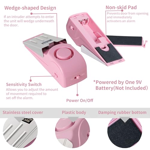 2 Pack Portable Door Stop Alarm (Pink)