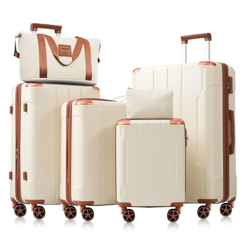 6 Piece Luggage Set (White Brown / 6-Piece Set)