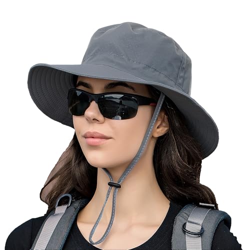 Sun Hat for Men Women Cooling Boonie Hats Breathable Wide Brim Fishing Bucket Hat Beach Hat Safari Hiking Garden Summer UV Protection Dark Grey (1 Pack Darkgrey)