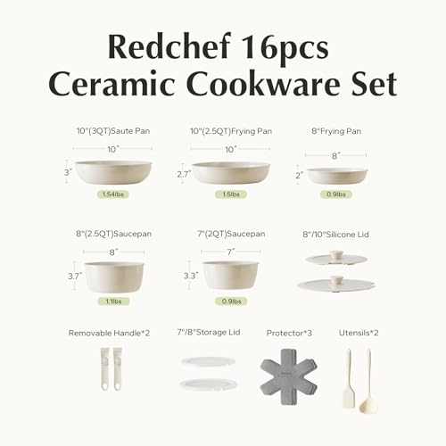 Ceramic Pots and Pans Set (16 pcs Beige)
