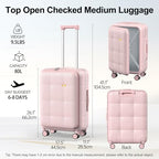 24 Inch Checked Luggage Hard Shell Suitcase Top Opening Suitcases (24 Inch / Pink)